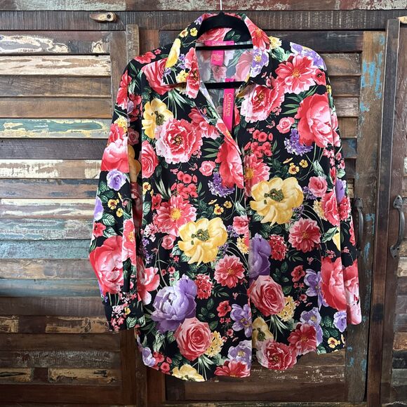 Catherine Malandrino Multicolor Spring Summer‎ Pretty Floral Top Small OVERSIZED - Picture 1 of 13